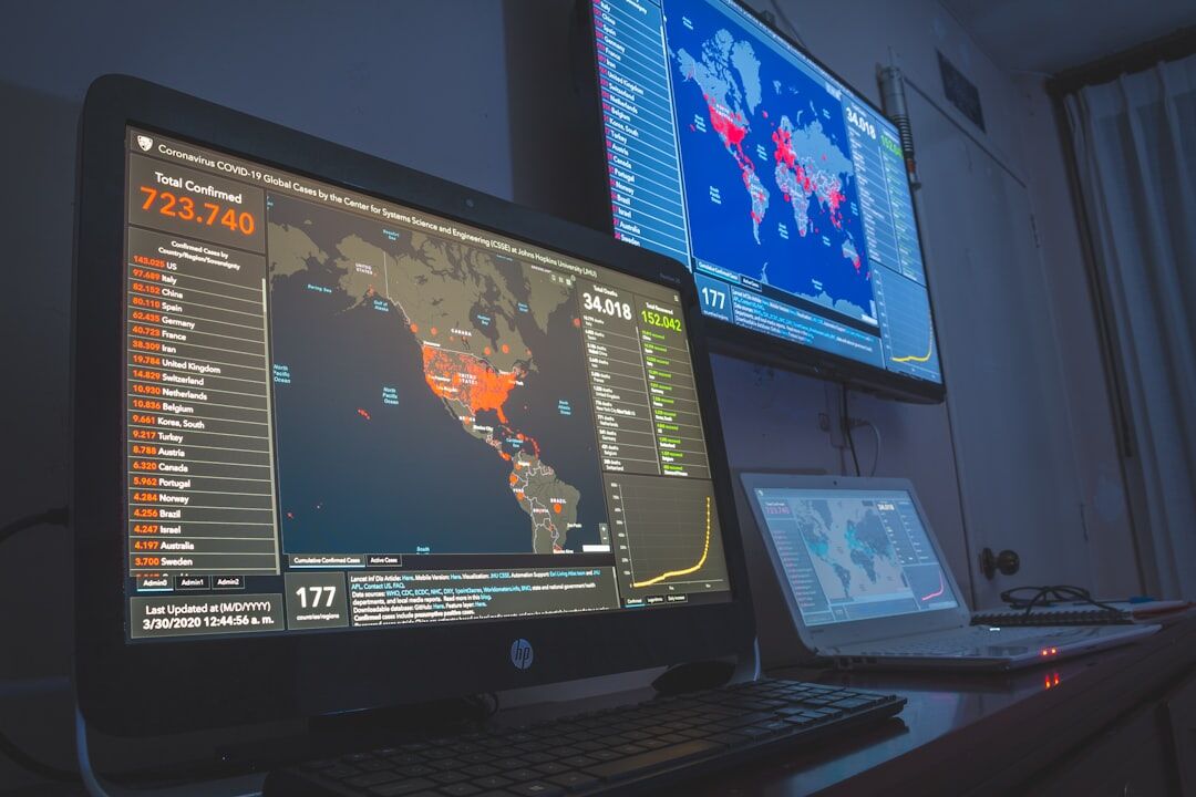 Editor monitoring news and social media trends on multiple screens